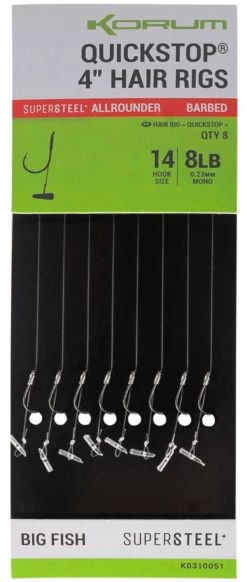 Korum Quickstop Barbed Hair Rigs, 8 Stuks!